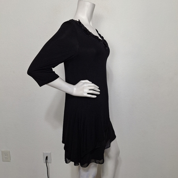 Miss Couture Black Whimsigoth Fairy Bead & Flower Embellished Sheer Hem Dress M - Picture 5 of 13